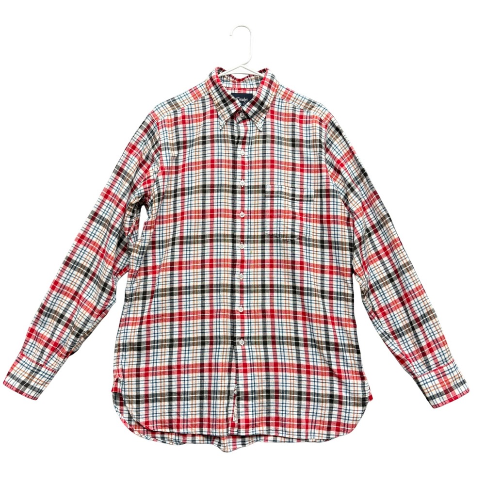 Drake's Shirt Mens Size 17-43 Indian Madras Plaid Cotton Button Down Preppy